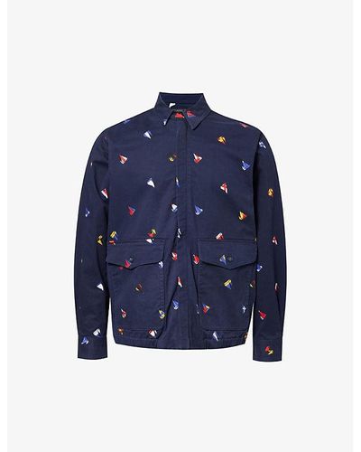 Beams Plus Vy Collared Printed Cotton-blend Jacket - Blue