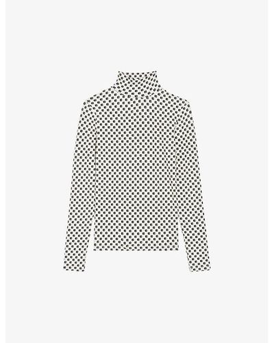Claudie Pierlot Cp Monogrammed-print Stretch-knit Sweater - Gray