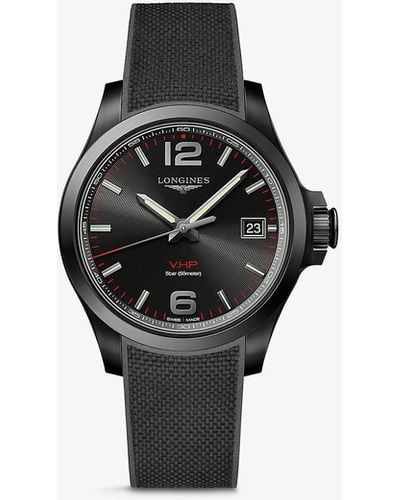 Longines L37162569 Conquest V.h.p. Pvd-coated Stainless-steel And Rubber Quartz Watch - Black