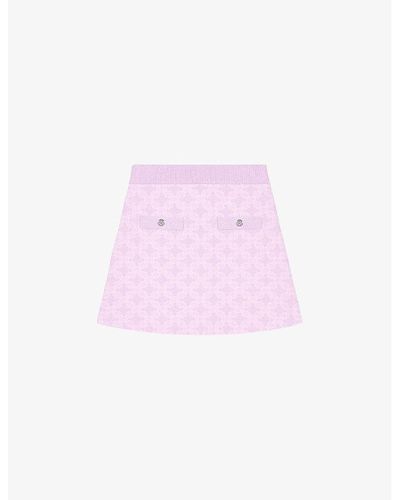 Maje Monogram Pocket-embroidered Stretch-knit Mini Skirt - Pink