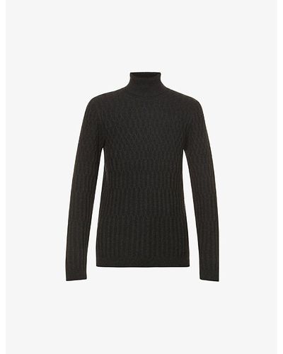 HUGO Patterned Turtleneck Wool And Cotton-blend Sweater - Grey