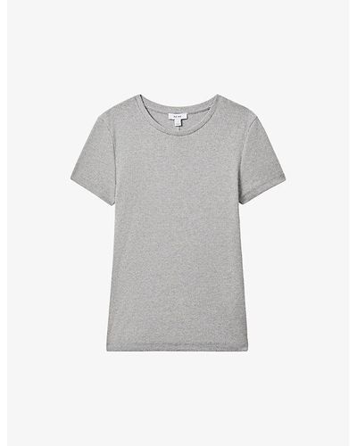 Reiss Victoria Scoop-neck Stretch-cotton T-shirt - Grey