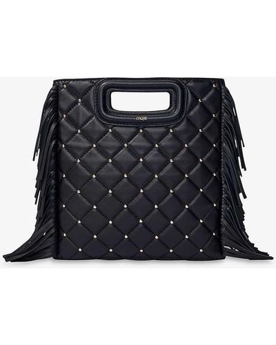 Maje M Stud-embellished Fringed Leather Cross-body Bag - Black