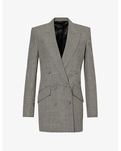 Givenchy Houndstooth-pattern Double-breasted Wool Jacket - Grey
