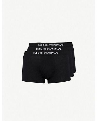 Emporio Armani Pack Of Three Cotton Trunks X - Black