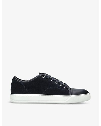 Lanvin Panelled Patent-leather And Velvet Low-top Trainers - Blue