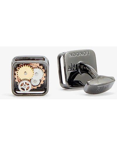 Tateossian Square Brass, Stainless Steel And Enamel Cufflinks - White