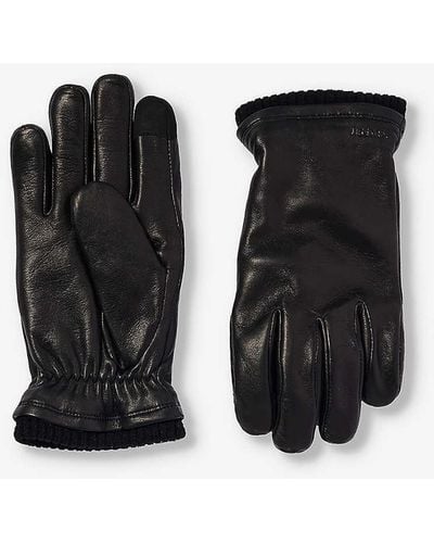 Hestra John Ribbed-cuff Leather Gloves - Black