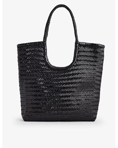 Dragon Diffusion Triple Jump Woven-leather Top-handle Tote Bag - Black