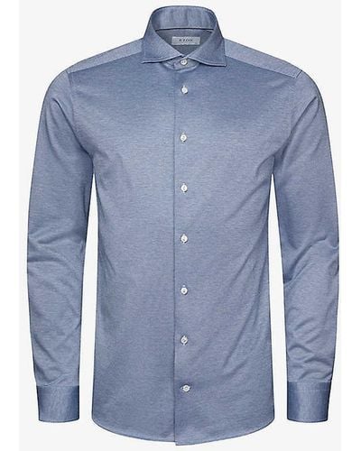 Eton Solid Filo Di Scozia Slim-contemporary-fit Cotton-piqué Shirt - Blue