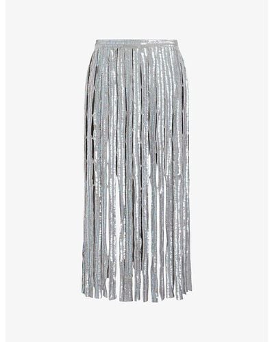 AllSaints Francesca Sequin-embellished Cut-out Organic-cotton Midi Skirt Xx - Gray