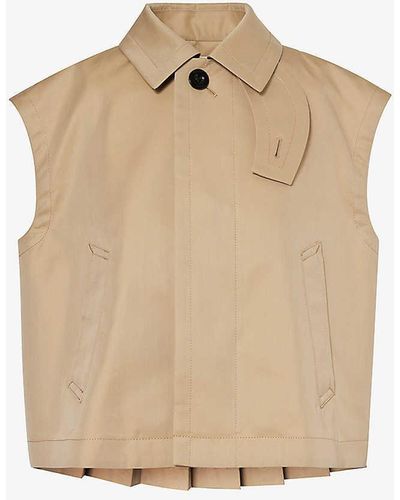 Sacai Pleated-back Cropped Cotton-blend Vest - Natural