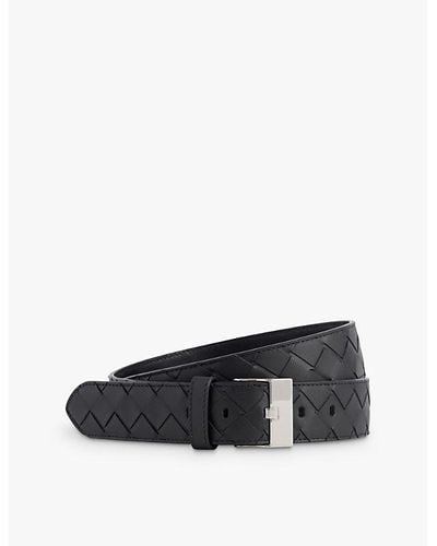 Bottega Veneta Double-weave Branded Leather Belt - Black