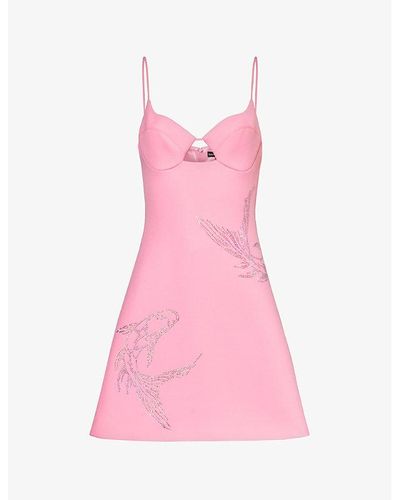 David Koma Rhinestone-embellished Flared-hem Stretch-woven Mini Dress - Pink