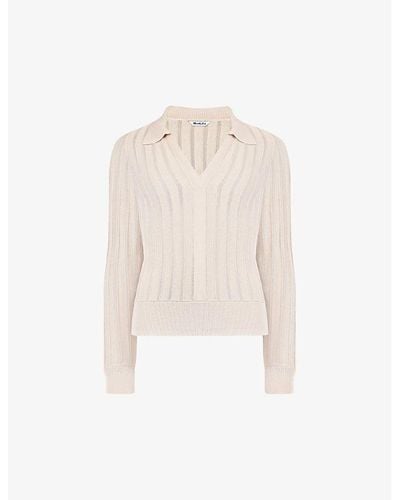 Ro&zo Collar Ribbed Knitted Top - White