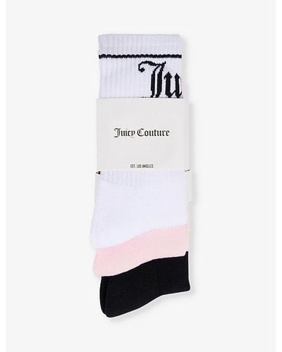 Juicy Couture Logo-print Pack Of Three Stretch Cotton-blend Socks - White