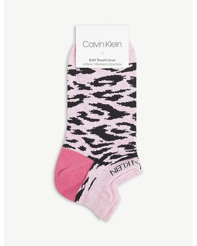 Calvin Klein Logo-embroidered Cotton-blend Socks Pack Of Two - Pink