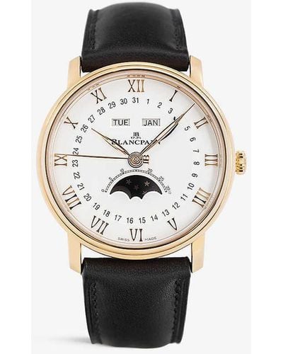 Blancpain 6654-3642-55b Villeret Quantième Complet 18ct Rose-gold And Leather Automatic Watch - White