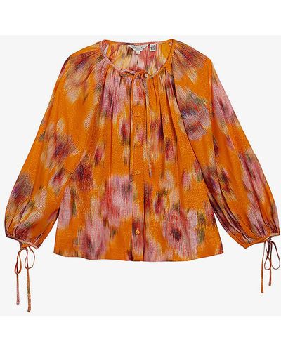 Ted Baker Saphya Floral-print Woven Top - Orange