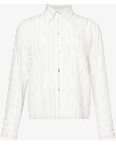 Vince Stripe-pattern Curved-hem Woven Shirt - White