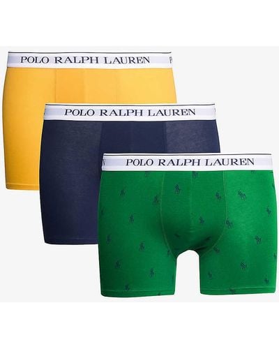 Polo Ralph Lauren Pack Of Three Branded-waistband Stretch-cotton Boxer Brief - Green