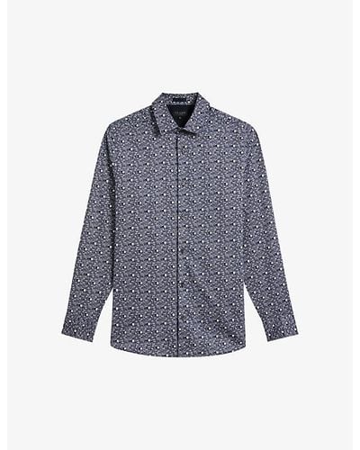 Ted Baker Vy Spot-print Regular-fit Stretch-cotton Shirt - Blue