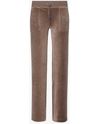 Juicy Couture Del Ray Patch-pocket Straight-leg Stretch-velour jogging Bottoms - Brown