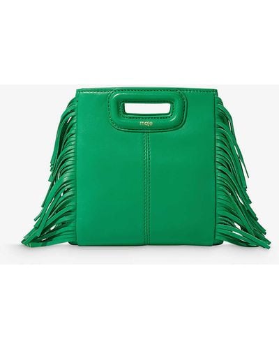 Maje M Mini Logo-embossed Fringed-trim Leather Cross-body Bag - Green