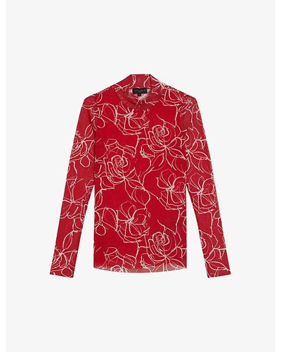 Ted Baker Helanr Graphic-print Stretch-mesh Top - Red
