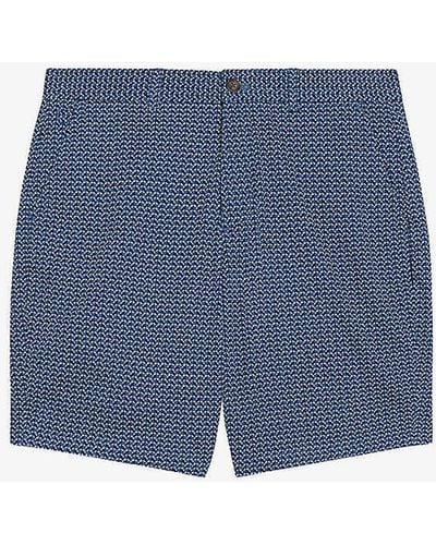 Ted Baker Dulwick Geometric-print Stretch-cotton Shorts - Blue