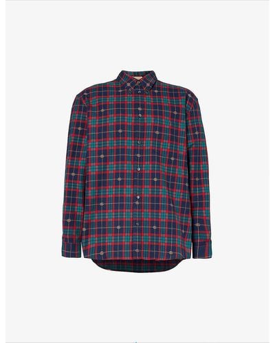 Gucci Checked Brand-embroidered Cotton Shirt - Blue