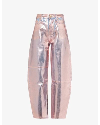 Ganni Metallic Wide-leg Relaxed-fit Organic-denim Jeans - Pink