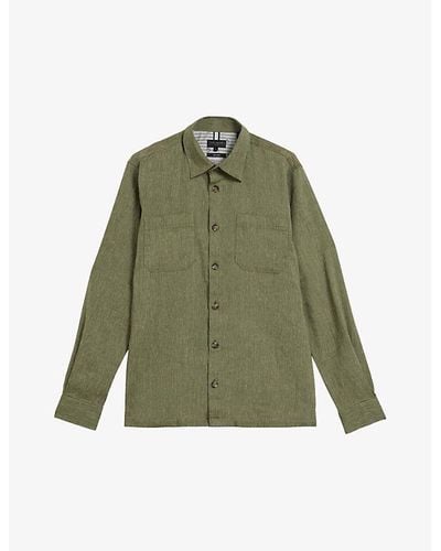 Ted Baker Lio Patch-pocket Stretch Linen-blend Shirt - Green