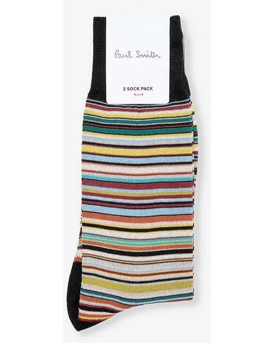 Paul Smith Signature Stripe-pattern Pack Of Two Cotton-blend Knitted Socks - Multicolour