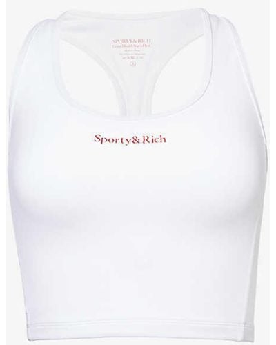 Sporty & Rich Brand-embroidered Cropped Stretch-woven Top - White