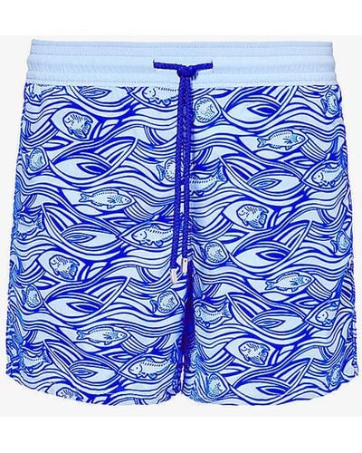 Vilebrequin Moorea Turtle-print Recycled-polyamide Swim Shorts - Blue