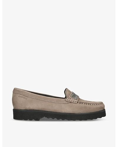 Carvela Kurt Geiger Essence Embellished Suede Loafers - Gray