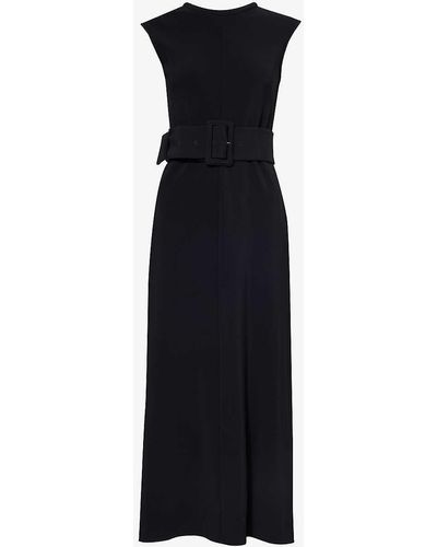 Another Tomorrow Sleeveless Detachable-belt Stretch-woven Maxi Dress - Black