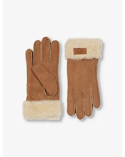 UGG Logo-patch Suede And Shearling Gloves - Natural