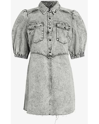 AllSaints Jackie Puff-sleeve Washed Denim Mini Dress - Grey