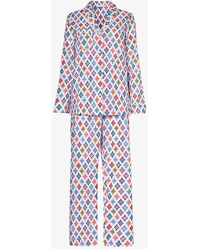 Derek Rose Ledbury Patterned Cotton Pyjama Set - White