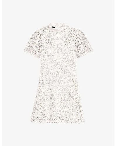 Maje Sequin-embellished Crocheted Cotton Mini Dress - White