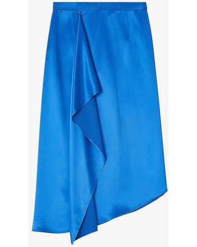 LK Bennett Zope Drape-trim Satin Midi Skirt - Blue