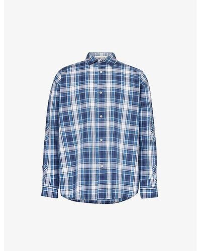 1017 ALYX 9SM Plaid-print Long-sleeve Cotton Shirt - Blue