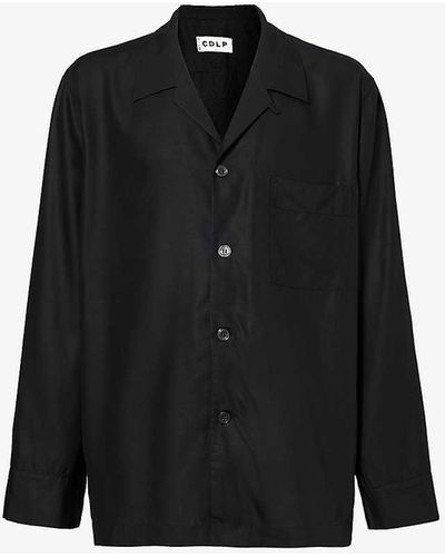 CDLP Camp-collar Straight-hem Relaxed-fit Woven Pyjama Top - Black