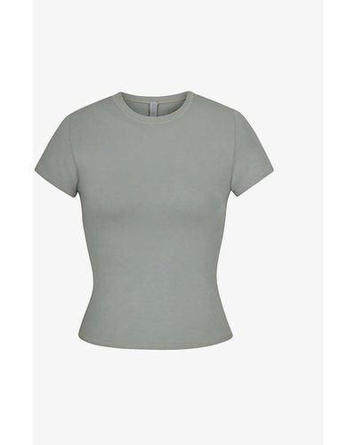 Skims Round-neck Stretch Cotton-jersey T-shirt X - Grey