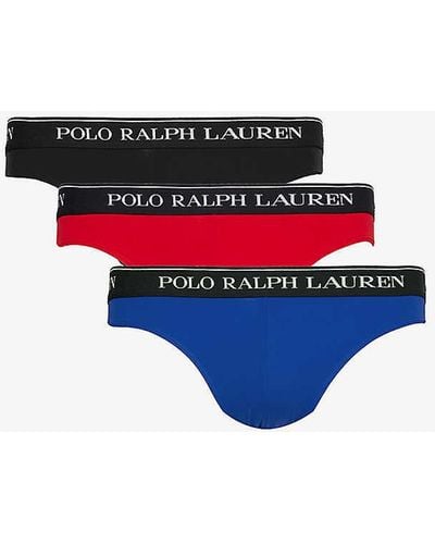 Polo Ralph Lauren Branded-waistband Low-rise Pack Of Three Stretch-cotton Briefs - Multicolour