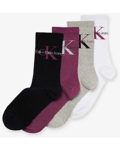 Calvin Klein Branded Crew-length Pack Of Four Cotton-blend Socks - Multicolour