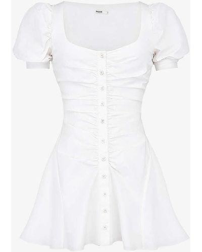 House Of Cb Hameda Puffed-sleeve Stretch-woven Mini Dress - White