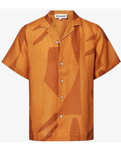 Marané Las Susana Abstract-print Linen Shirt - Orange